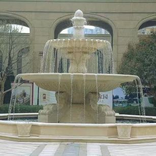 潍坊 黄金麻花岗岩异型加工——户外庭院石雕流水喷泉