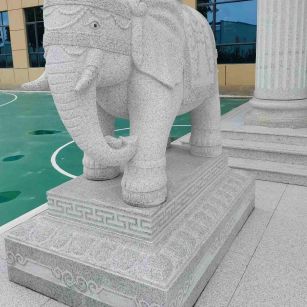 潍坊 白麻花岗岩动物异形石雕-大象