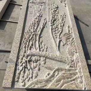 潍坊 黄金麻雕刻板浮雕迎客松