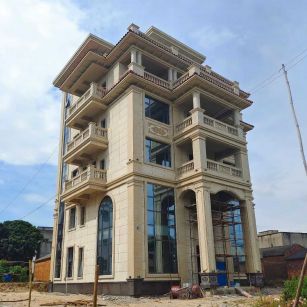 潍坊 黄金麻花岗岩石材别墅外墙干挂搭配（雕花栏杆花瓶柱门楼罗马柱）