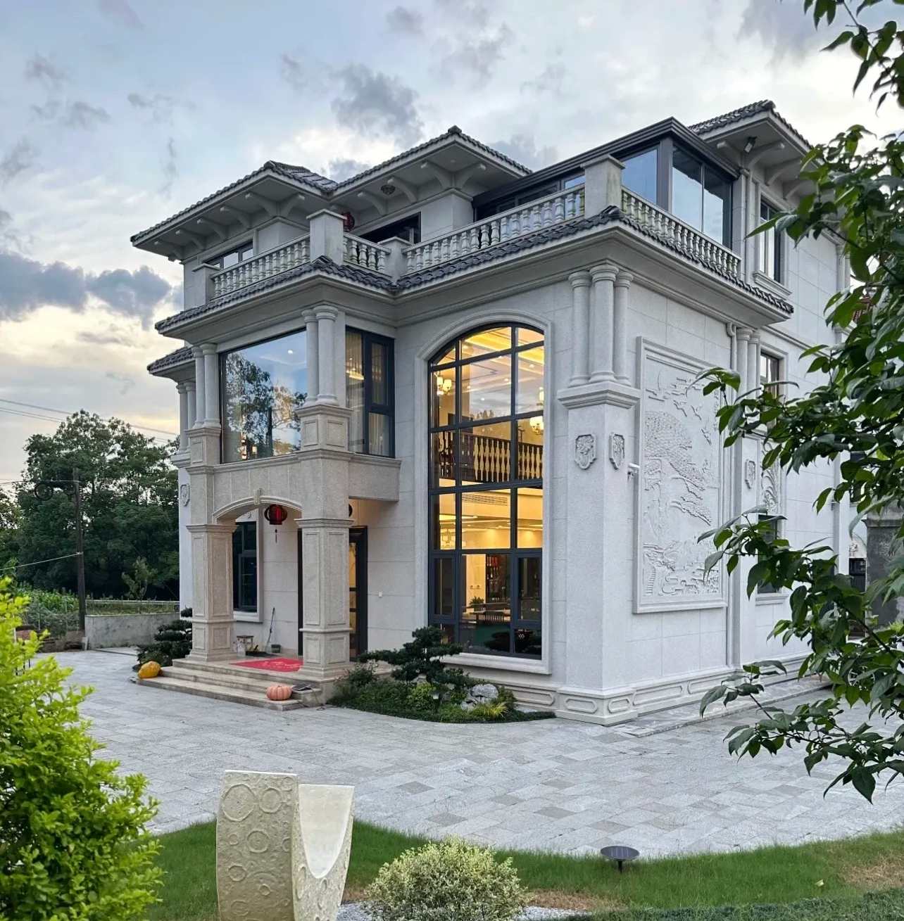 潍坊 白麻花岗岩私人别墅干挂石材豪华定制