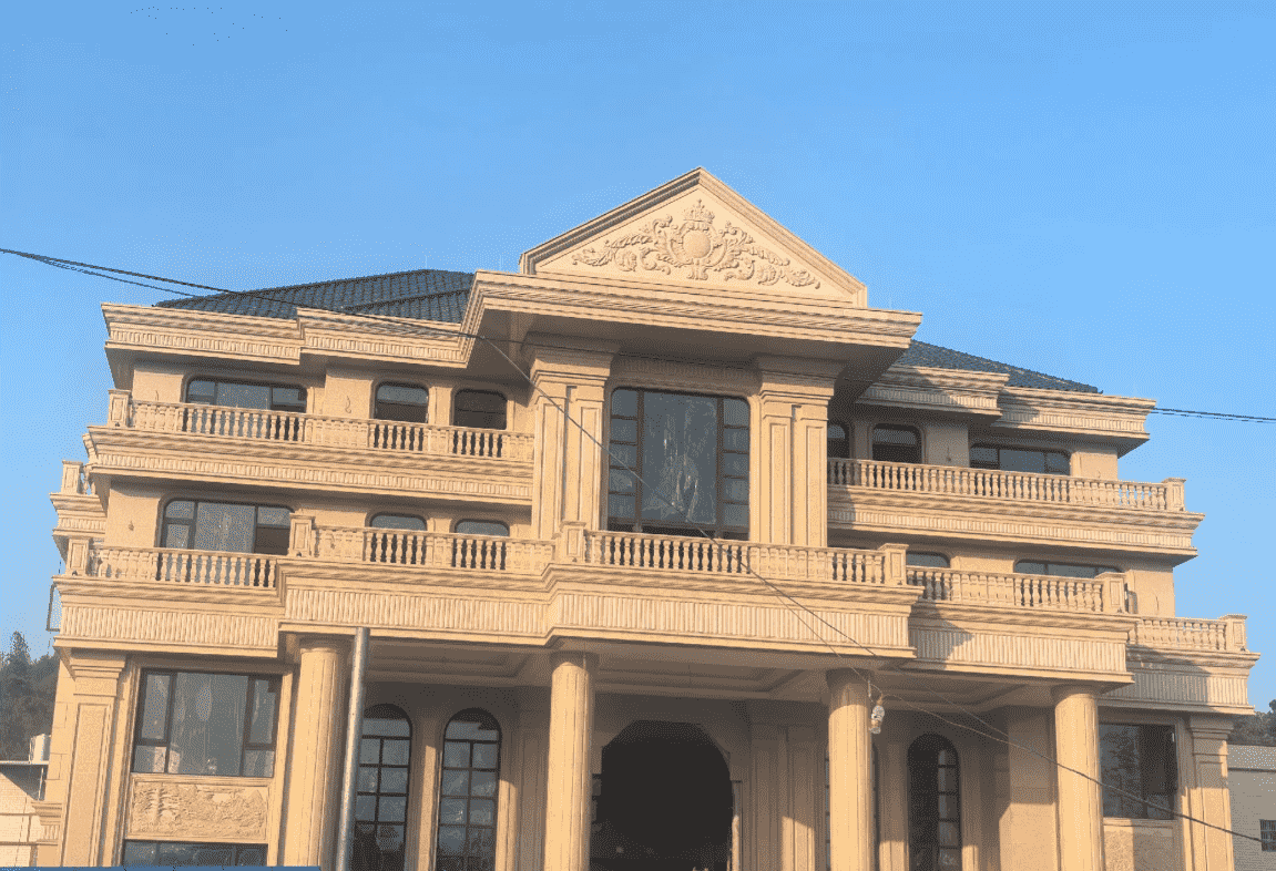 潍坊黄金麻别墅外墙干挂石材效果示例