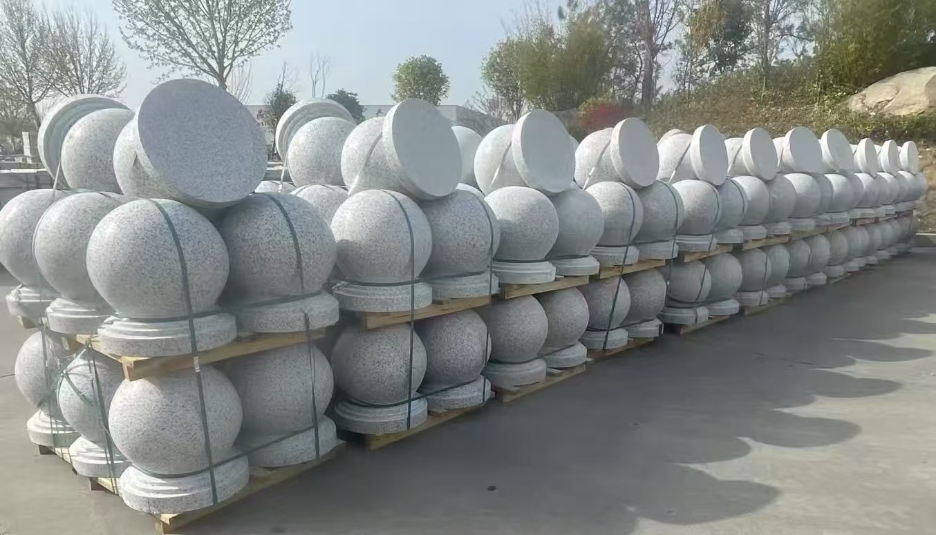 潍坊 白麻花岗岩石材圆球，石球，挡车球，隔离球，景观石球，风水球等