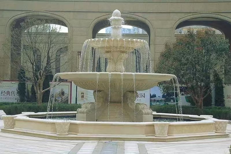 潍坊 黄金麻花岗岩异型加工——户外庭院石雕流水喷泉