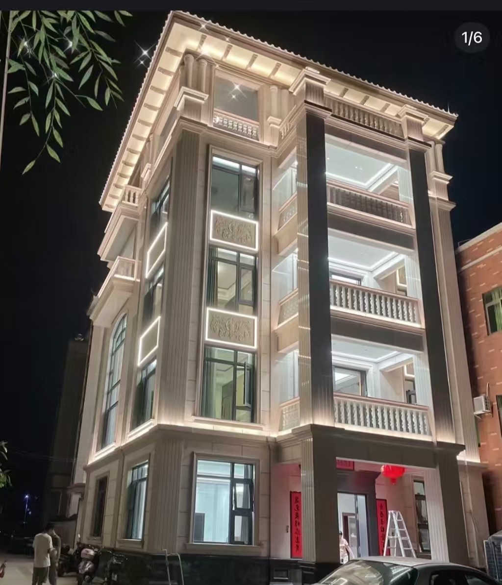 潍坊 芝麻白花岗岩别墅外墙夜间效果